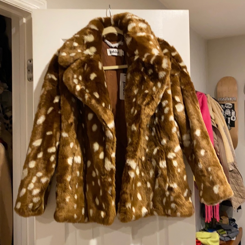 Faux Fur Spotted Coat- Bambi deer print
